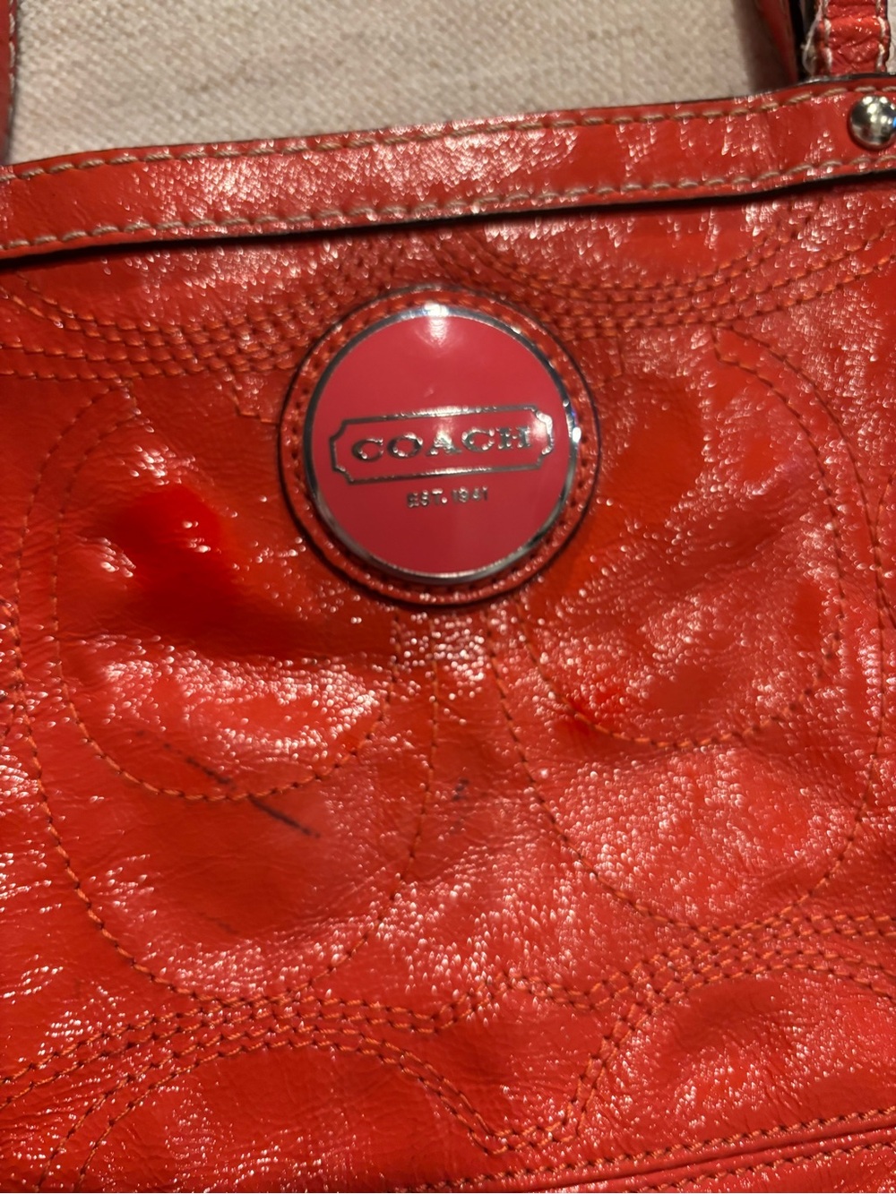 LOW START!🔥Coach Orange Patent Leather Tote with Signature Charm - Picture 13 of 13